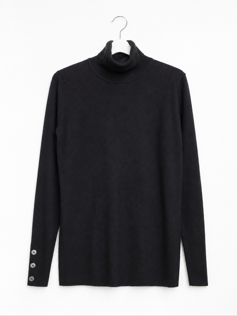 ​Le Château Black Turtleneck Sweater Silver Button Cuffs Chevron Ribbed